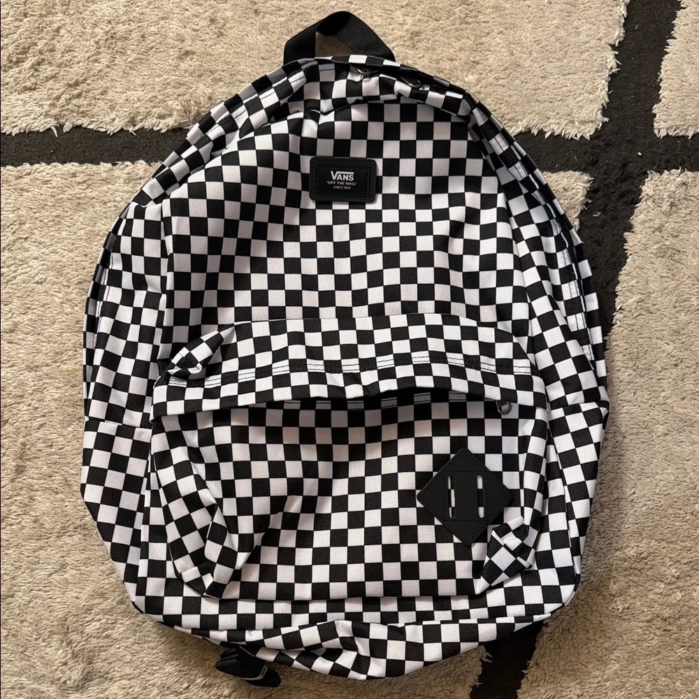 Vans Black & White Checkerboard Backpack with Front Pocket